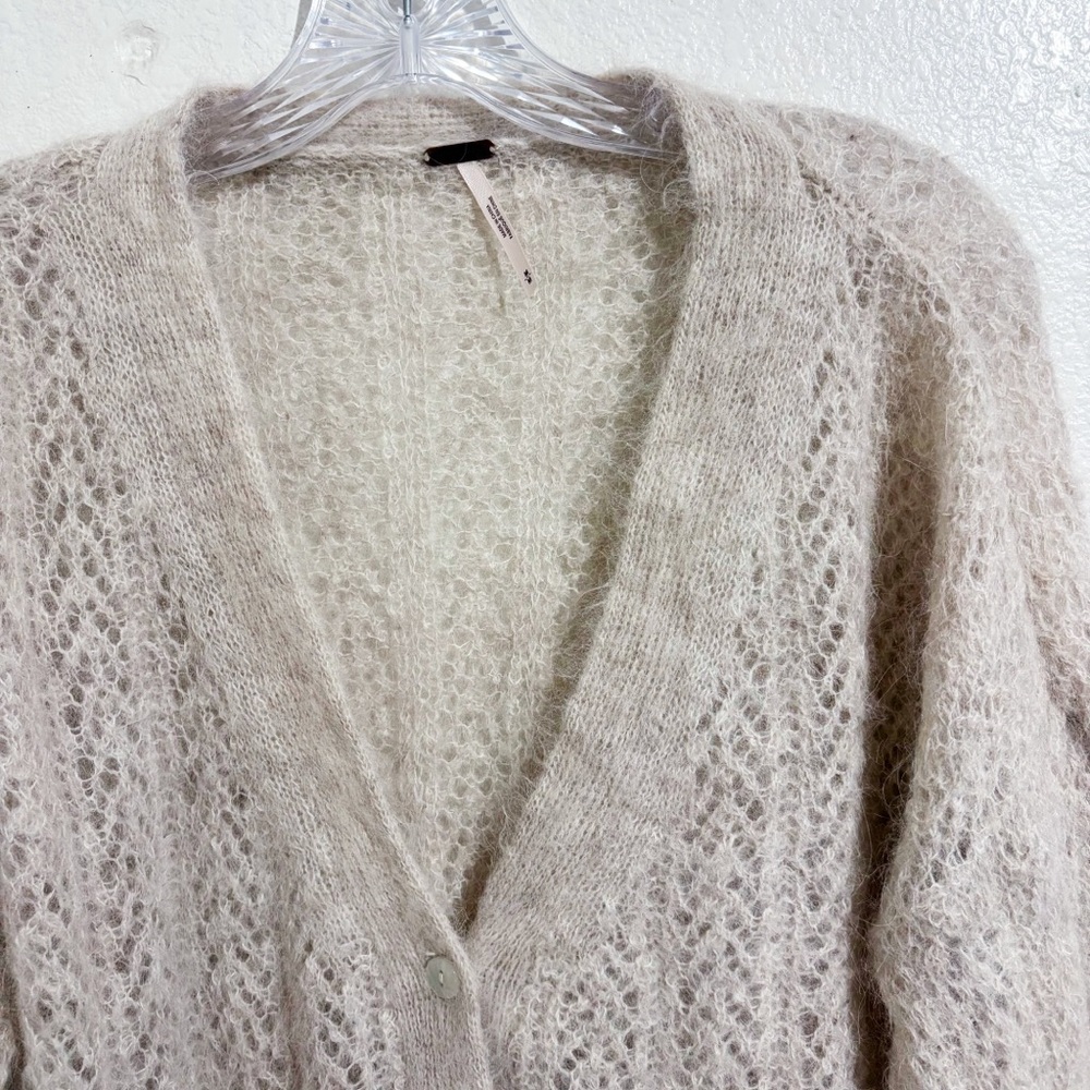 Free People Amelia Alpaca Blend Pointelle Knit Cardigan Sweater Oatmeal Heather - Picture 7 of 9